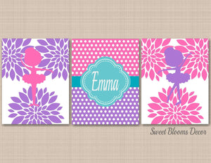 Ballerina Girl Wall Art Pink Purple Teal Floral Ballerina Dancer Girl Bedroom Decor,Ballerina Dancer Flowers UNFRAMED C383-Sweet Blooms Decor
