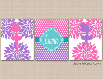 Ballerina Girl Wall Art Pink Purple Teal Floral Ballerina Dancer Girl Bedroom Decor,Ballerina Dancer Flowers UNFRAMED C383-Sweet Blooms Decor