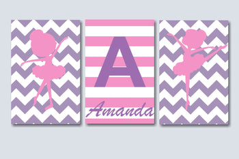 Ballerina Nursery Wall Art Pink Purple Dancers Girl Kids Bedroom Decor Name Monogram PRINTS or CANVAS C103-Sweet Blooms Decor