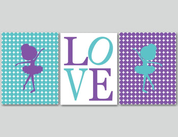 Ballerina Wall Art Purple Teal Polkadots Dancers Bedroom Wall Art Wall Decor Love Bthroom Sisters Twins C769-Sweet Blooms Decor