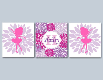 Ballerina Wall Decor Nursery Wall Art Pink Lavender Purple Floral Name Monogram Girl Bedroom Decor Flowers Birthday Gift-Sweet Blooms Decor