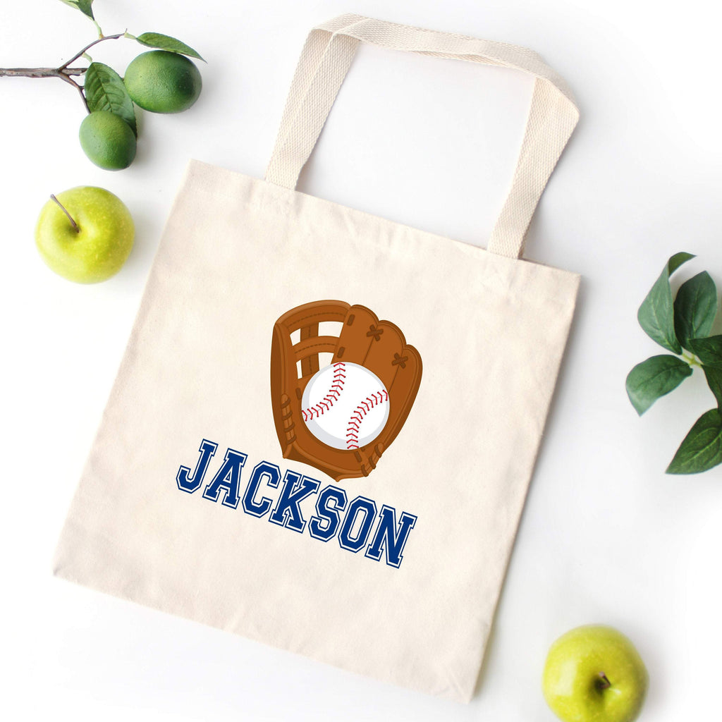 Baseball Glove Tote Bag Personalized Kids Canvas School Bag Custom Preschool Daycare Toddler Beach Totebag Birthday Gift Library T132-Sweet Blooms Decor