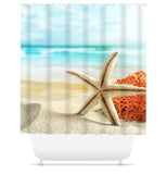 Beach Shower Curtain Ocean Starfish Nautical Waves Coastal Blue Sand  Hawaii Beach Bathroom Decor Modern Guest Girls Bathroom P34