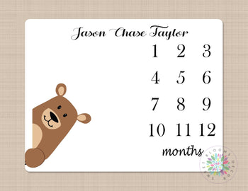 Bear Mliestone Blanket Monthly Growth Tracker Newborn Personalized Baby Name Blanket Baby Bear Shower Gift Bedding Nursery Decor   B278
