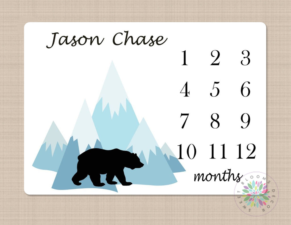 Bear Mountains Milestone Blanket Monthly Growth Tracker Baby Boy Blanket Forest Trees Woodland Adventure Awaits Bedding Shower Gift B462