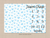 Boy Milestone Blanket Pink Hearts Monthly Growth Tracker Baby Girl Blanket Name Blanket Baby Shower Gift B1104