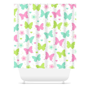 Butterflies and Flowers Shower Curtain, Bath Mat Towels S174