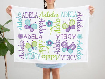 Butterflies Baby Girl Name Blanket Purple Teal Green Butterfly Monogram Blanket Baby Crib Bedding Baby Shower Gift B1204