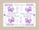 Butterflies Baby Name Blanket Purple Lavender Lilac Monogram Baby Blanket Baby Girl Crib Bedding Baby Shower Gift B1189