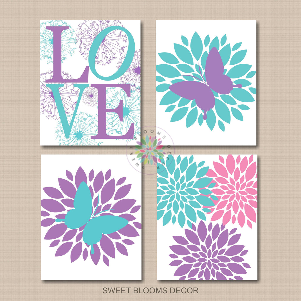 lavender flower wall decor Butterflies Flowers Nursery Wall Art Lavender Teal Pink Purple Floral – Sweet Blooms Decor