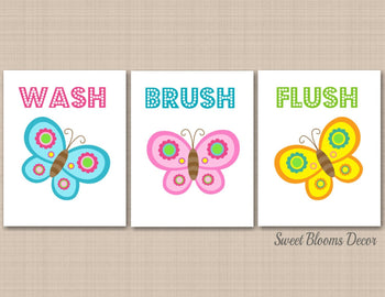 Butterfly Bathroom Wall Art,Butterflies Kids Bathroom Wall Art,Flowers Bathroom Decor,Butterfly Flowers Nursery PRINTS or CANVAS B134-Sweet Blooms Decor