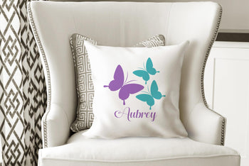 Butterfly Throw Pillow Butterfly Nursery Decor Butterfly Room Decor Purple Teal Aqua Cushion Girl Room Decor Monogram Butterflies Girl Room-Sweet Blooms Decor