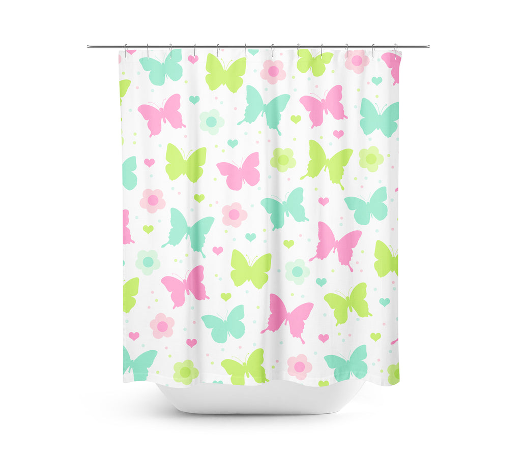 Butterflies and Flowers Shower Curtain, Bath Mat Towels S174