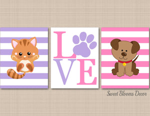 Cats Dogs Nursery Wall Art Kittens Puppies Bedroom Decor Pink Purple Girl Name Love Wall Art Cats Paws UNFRAMED C562-Sweet Blooms Decor