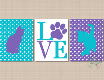 Cats Nursery Wall Art Kittens Nursery Decor Teal Purple Nursery Wall Art Cats Love Kids Room Decor Cats Decor Birthday C687-Sweet Blooms Decor