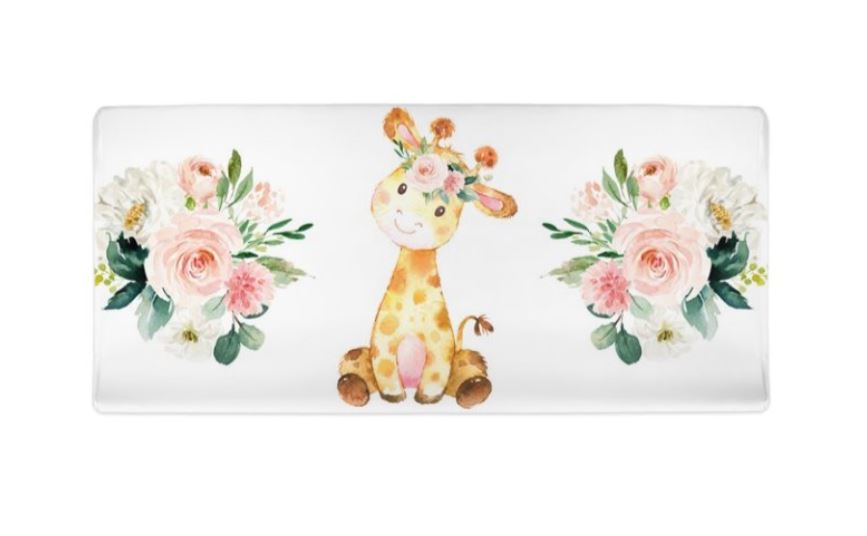 Baby Giraffe with Blush Pink Flowers Changing Pad Cover