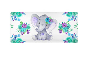 Purple Teal Elephant Watercolor Floral Changing Pad Cover C175