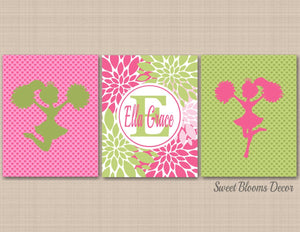 Cheerleader Wall Art Girl Bedroom Decor Pink Line Greem Floral Flowers Name Monogram C112-Sweet Blooms Decor