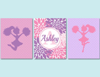 Cheerleader Wall Art Girl Bedroom Decor Pink Purple Floral Flowers Hearts Name monogram Wall Art C111-Sweet Blooms Decor
