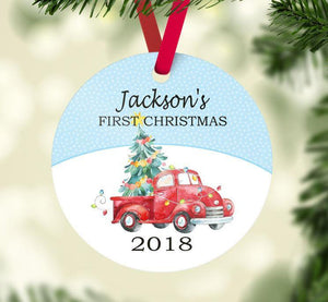 Christmas Truck Ornament  Personalized Baby Boy 1st First Chritmas vintage Baby Shower Gift New Baby Newly Married Engaged 157