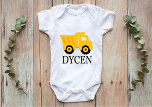 Construction Baby One Piece Bodysuit Dump Truck Personalized Baby Boy Outfit Baby Shower Gift Newborn Infant One-Piece Body Suit 112-BODY SUITS & T-SHIRTS-Sweet Blooms Decor