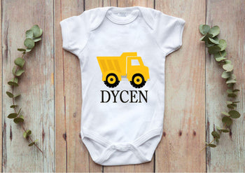 Construction Baby One Piece Bodysuit Dump Truck Personalized Baby Boy Outfit Baby Shower Gift Newborn Infant One-Piece Body Suit 112-BODY SUITS & T-SHIRTS-Sweet Blooms Decor