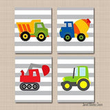 Construction Nursery Wall Art Decor Trucks Wall Art Dump Truck Mixer Tractor Digger Boy Bedroom Decor Baby Shower Gift C300-Sweet Blooms Decor