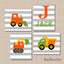 Construction Nursery Wall Art Trucks Kids Boy Bedromm Decor Orange Green Dump Truck Excavator Digger Transportation C153