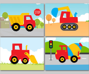 Construction Nursery Wall Art Trucks Kids Boy Bedroom Decor Dump Truck Mixer Digger Wall Art Dream Factory Trucks Decor C118-Sweet Blooms Decor