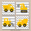 Construction Nursery Wall Art  Yellow Gray Chevron Stripes Trucks Dump Truck Excavator Mixer Digger Baby Boy Bedroom C117