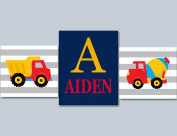 Construction Wall Art Trucks Kids Bedroom Decor Dump Trucl Mixer Name Monogram Dream Factory Playroom Brothers Twins C115-Sweet Blooms Decor
