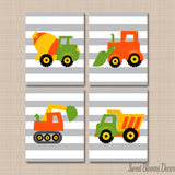 Construction Wall Art Trucks Kids Bedroom Decor Orange Green Yellow Gray Dump Truck Excavator Mixer Transportation C153-Sweet Blooms Decor