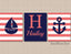 Coral Navy Nautical Girl Nursery Wall Art Boat Anchor Girl Bedroom Decor Name Monogram  Baby Shower Gift  C344