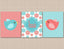 Coral Teal Birds Nursery Wall Art Birds Flowers Nursery Decor Coral Teal Aqua Floral Birds Monogram Name UNFRAMED  C105