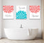 Coral Teal Floral Bathroom Wall Art Guest Bathroom Decor PRINTS OR CANVAS