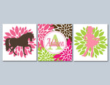 Cowgirl Kids Wall Art Horse Cowgirl Floral Girl Bedroom Decor Pink Brown Flowers Name Monogram Birthday Gift UNFRAMED-Sweet Blooms Decor
