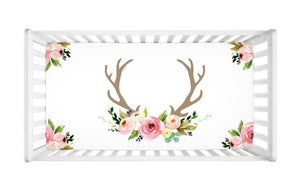 Deer Antlers Floral Baby Girl Crib Sheet C105-Sweet Blooms Decor