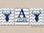 Deer Antlers Nursery Wall Art Navy Blue Gray Deer Chevron Stripes Name Monogram Baby Shower Gift Deer Heads Decor  C122