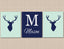 Deer Antlers Nursery Wall Art Navy Blue Mint Green Arrows Name Monogram BAby Boy Bedroom Decor Baby Shower Gift  C445