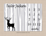 Deer Milestone Blanket Gray Birch Trees Woodland  Blanket Newborn Boy Baby Shower Gift B1254