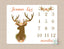 Deer Milestone Blanket Monthly Growth Tracker Floral Deer Antler Brown Blanket Newborn Baby Girl Blanet Baby Gift Nursery Bedding Name B245