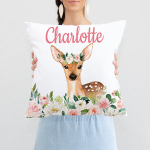 deer floral nursery pillow
