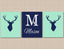 Deer Nursery Wall Art Navy Blue Mint Green Arrows Deer Antlers Baby Boy Bedroom Decor Name Monogram Baby Shower Gift C448