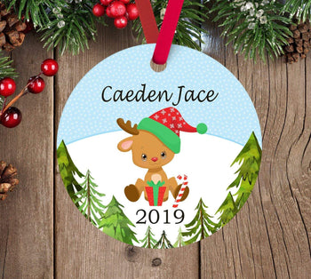Deer Reindeer Christmas Ornament Personalized Reindeer Snow Baby Boy 1st First Christmas Baby Shower Gift New Baby Holiday Ornament 171