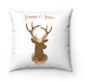 Deer Throw Pillow Woodland Pillow Deer Antler Girl Bedroom Decor Floral Deer Nursery Decor Deer Monogram Nursery Decor Deer Baby Shower-Sweet Blooms Decor