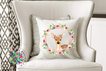 Deer Throw Pillow Woodland Pillow Woodland Girl Bedroom Decor Flraol Deer Nursery Decor Woodland Nursery Decor Deer Baby Shower-Sweet Blooms Decor