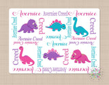 Dinosaur Baby Girl Blanket Personalized Dinosaur Blanket Name Monogram Kids Bedding Purple Teal Pink Baby Shower Gift B527