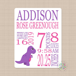 Dinosaur Baby Girl Name Blanket Personalized Birth Announcenent Purple Pink Birth Stats Baby Shower Gift Nursery Bedding Decor 614-Sweet Blooms Decor