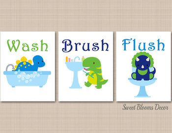 Dinosaur Bathroom Wall Art Dino Park Bathroom Dinosaur Bathroom Decor Blue Green Dinosaur Bathroom Wall Art Dinosaur PRINTS or CANVAS B150-Sweet Blooms Decor