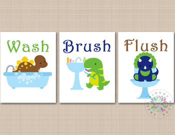 Dinosaur Bathroom Wall Art Dino Park Bathroom Dinosaur Bathroom Decor Navy Blue Green Brown Dinosaur Bathroom PRINTS or CANVAS B175-Sweet Blooms Decor